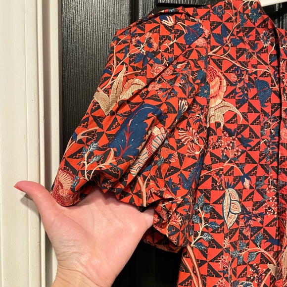 ULLA JOHNSON 100% Cotton Short Puff Sleeve Elise Hibiscus Floral Blouse 6 $495 - Picture 2 of 16